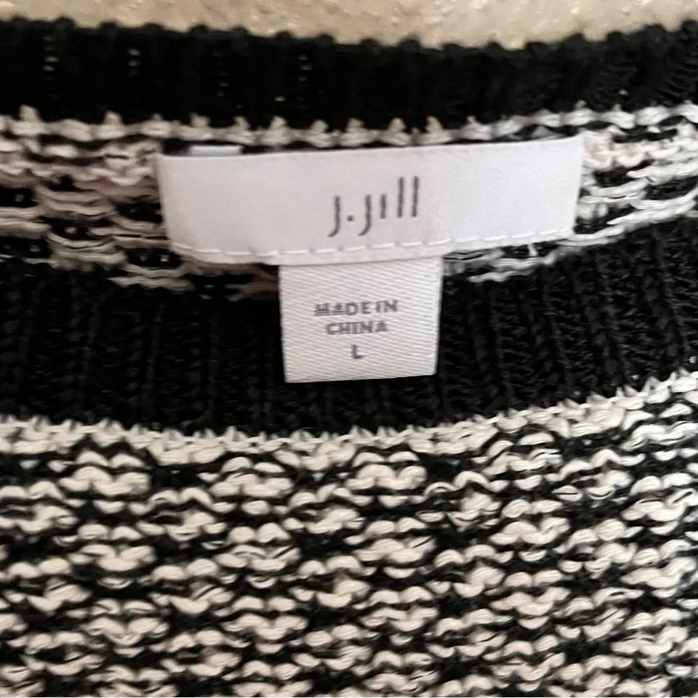 J. Jill Black and Cream Striped 3/4 Sleeve Oversized Chunky Knit Sweater Size L